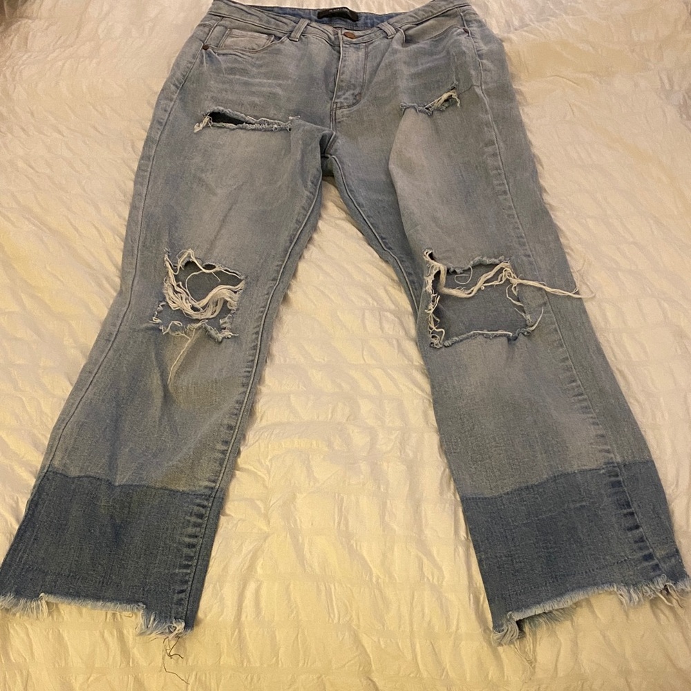 Stylish Distressed Light Blue Flare Jeans